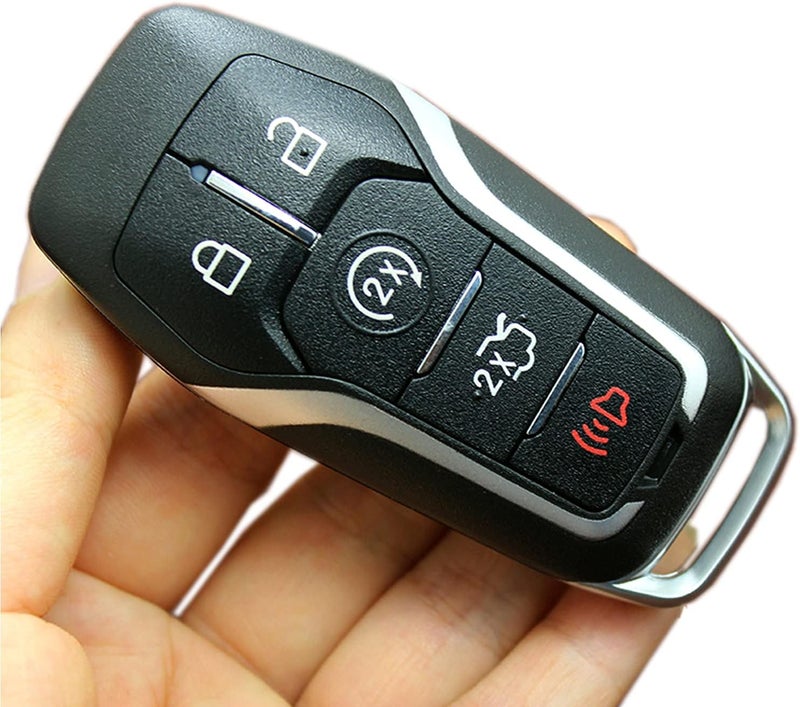 Muxkenper غلاف مفتاح بديل للفتح بدون مفتاح، مفتاح ذكي عن بعد، مناسب لفورد F150، فيوجن، إكسبلورر، موستانج، لينكولن MKZ، MKC، بغطاء أزرار 5 أزرار (أسود، 5 أزرار) - Image 2