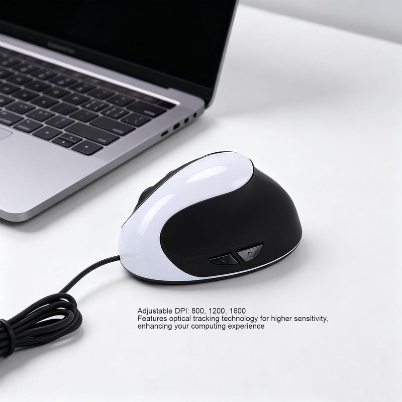 Luocute Vertical Mouse, Ergonomic USB Wired Mouse with 6 Buttons and Adjustable 800 1200 1600 DPI, Optical Tracking for PC Laptop Gaming and Work - Image 2