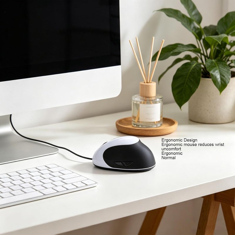 Luocute Vertical Mouse, Ergonomic USB Wired Mouse with 6 Buttons and Adjustable 800 1200 1600 DPI, Optical Tracking for PC Laptop Gaming and Work - Image 3