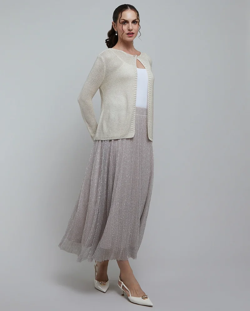 R&b Shimmer Flared Skirt with Elastic Waist