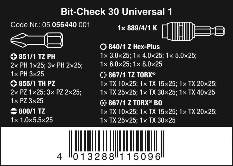 Wera Wera - 5056440001 BC Universal Rapidaptor Bit-Check, 30-Piece Set  - Image 2