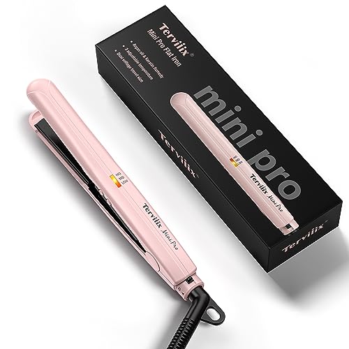 Terviiix Mini Flat Iron Hair Straightener, Adjustable Temperature, Travel-Size, 1/2" Ceramic Plates, Dual Voltage, Auto-Off, Pink - Image 1