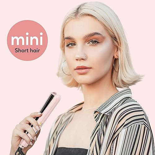 Terviiix Mini Flat Iron Hair Straightener, Adjustable Temperature, Travel-Size, 1/2" Ceramic Plates, Dual Voltage, Auto-Off, Pink - Image 2
