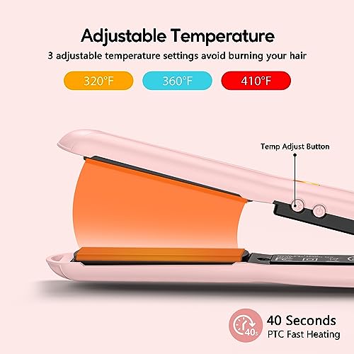 Terviiix Mini Flat Iron Hair Straightener, Adjustable Temperature, Travel-Size, 1/2" Ceramic Plates, Dual Voltage, Auto-Off, Pink - Image 4