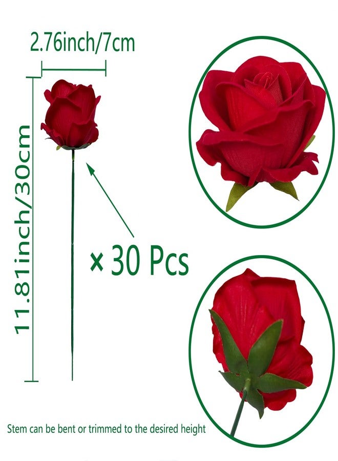 FagusHome 30 Pcs Silk Rose Artificial Flowers Roses Bulk Bouquet Fake Flowers Rose Heads with Stems for Home Wedding Decor (Red) - Image 2