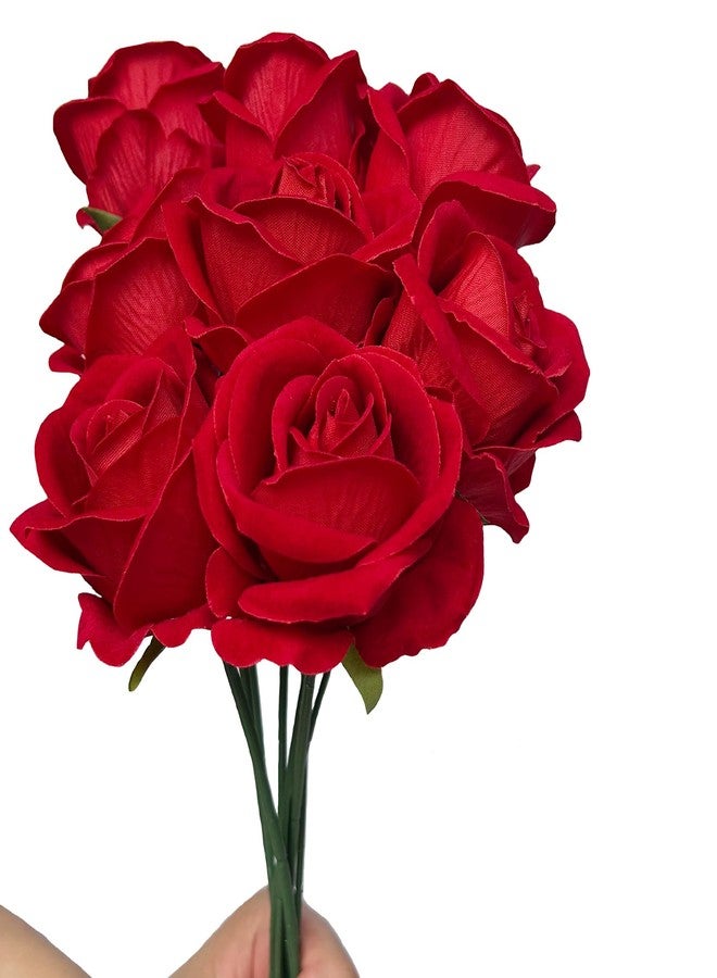 FagusHome 30 Pcs Silk Rose Artificial Flowers Roses Bulk Bouquet Fake Flowers Rose Heads with Stems for Home Wedding Decor (Red) - Image 5