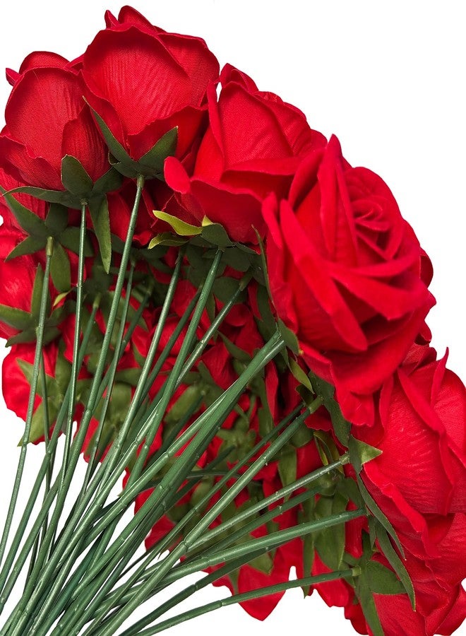 FagusHome 30 Pcs Silk Rose Artificial Flowers Roses Bulk Bouquet Fake Flowers Rose Heads with Stems for Home Wedding Decor (Red) - Image 4