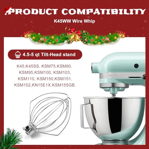 Sikawai K45WW Wire Whip Attachment for Tilt-Head Stand Mixer 6-Wire Fits For k-i-t-c-h-e-n-a-i-d 4.5-5QT Title-Head Stand Mixer K45 KSM90,Stainless Steel,Egg Cream Stirrer,Cakes Mayonnaise Whisk by Sikawai - Image 5