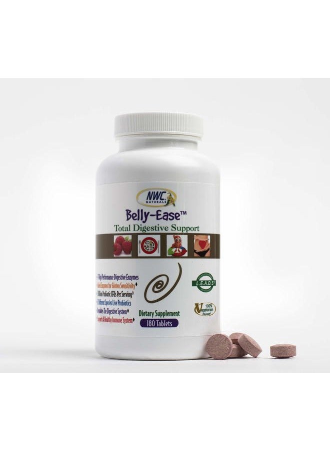 NWC Naturals Belly-Ease Healthy Digestive Enzymes Plus Prebiotics & Probiotics, Essential Enzymes, Vegetarian, Better Digestion, Full Spectrum Digestive Solution - 180 Count Chewable Tablets - Image 1