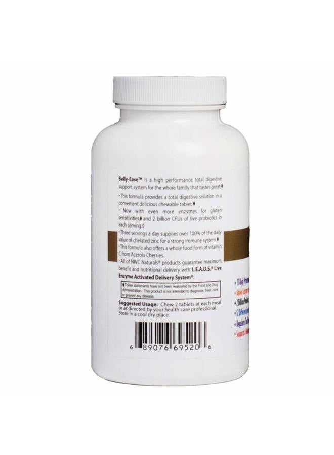 NWC Naturals Belly-Ease Healthy Digestive Enzymes Plus Prebiotics & Probiotics, Essential Enzymes, Vegetarian, Better Digestion, Full Spectrum Digestive Solution - 180 Count Chewable Tablets - Image 3