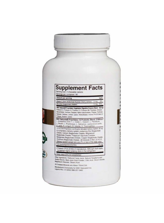 NWC Naturals Belly-Ease Healthy Digestive Enzymes Plus Prebiotics & Probiotics, Essential Enzymes, Vegetarian, Better Digestion, Full Spectrum Digestive Solution - 180 Count Chewable Tablets - Image 2