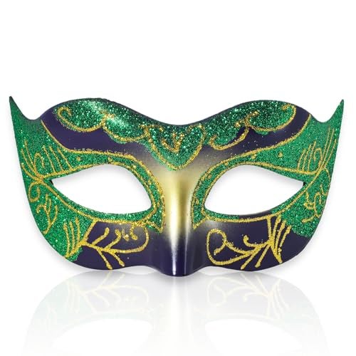 BCARICH Mardi Gras Mask for Men, Golden and Green Venetian Mask for Party, Women Masquerade Mask Costume Party Accessory - Image 1
