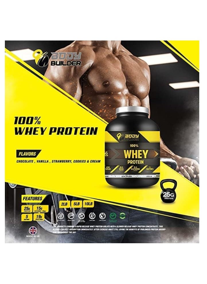 Body Builder - 100% whey protein - Caramel Latte Flavor - 2lb, Elite Whey Protein Blend for Optimal Muscle Growth and Recovery, Rich in BCAAs, Glutamine and Digestive Enzymes, perfect post workout fuel - Image 1