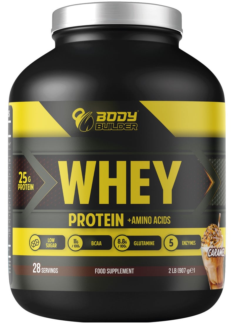 Body Builder 100% whey protein - Caramel Latte Flavor - 2lb, Elite Whey Protein Blend for Optimal Muscle Growth and Recovery, Rich in BCAAs, Glutamine and Digestive Enzymes, perfect post workout fuel  - Image 1