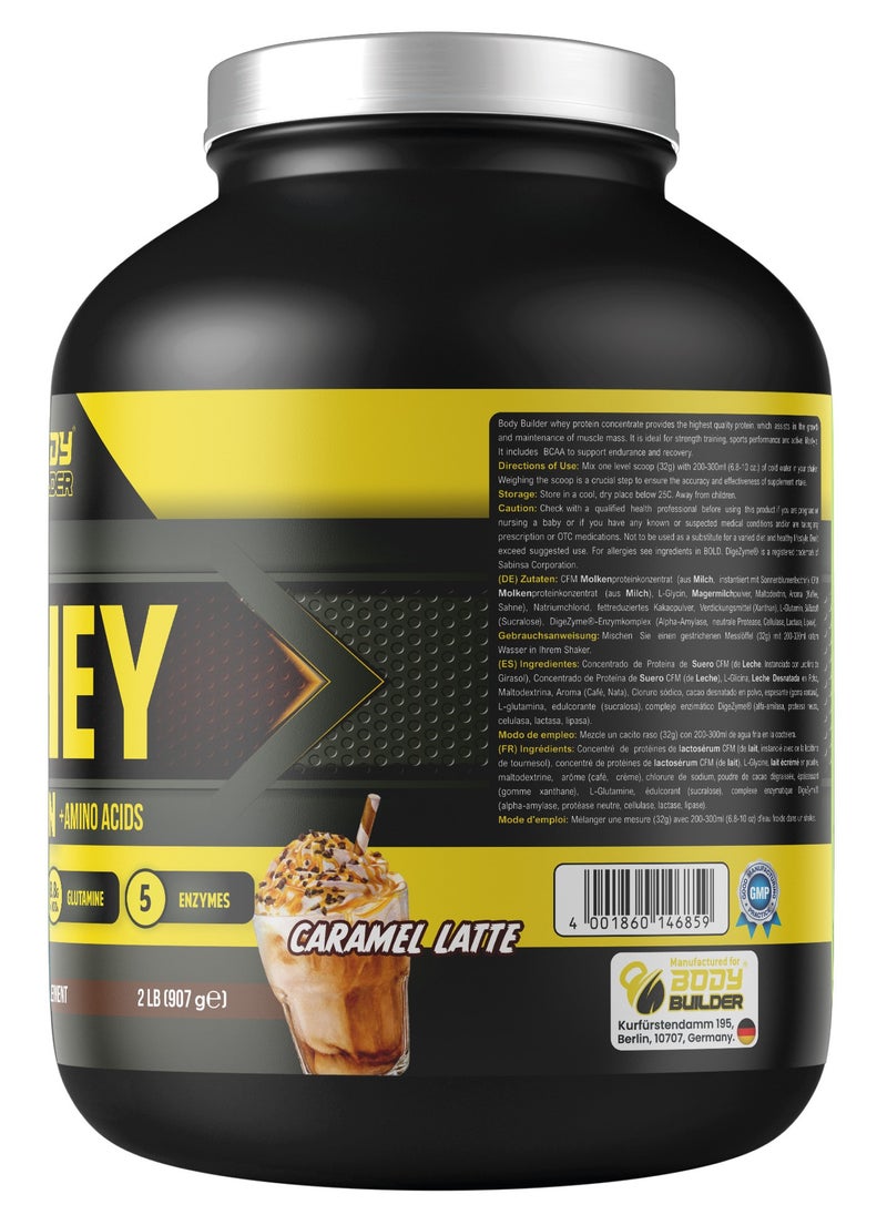 Body Builder 100% whey protein - Caramel Latte Flavor - 2lb, Elite Whey Protein Blend for Optimal Muscle Growth and Recovery, Rich in BCAAs, Glutamine and Digestive Enzymes, perfect post workout fuel  - Image 2