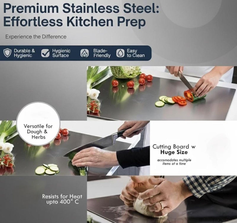 CINTROTECH Premium Countertop Stainless Steel Chopping Board 41x31cm – Large, Non-Slip, Rust-Free, Food-Grade Cutting Board for Vegetables, Meat, Fish, & Fruits - Image 4