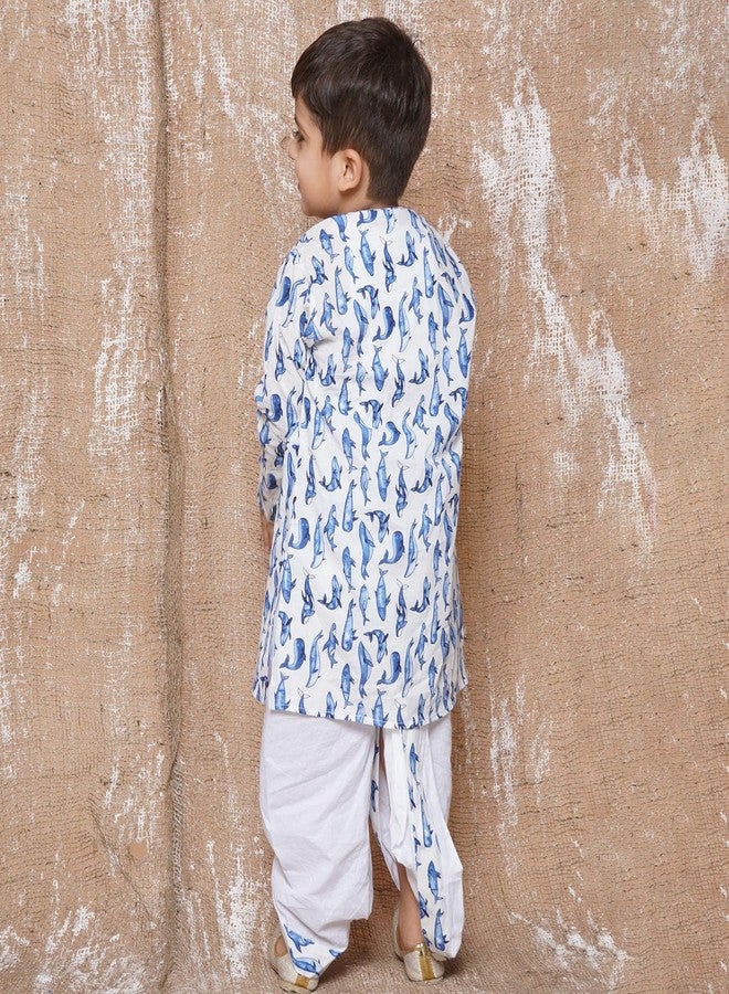 AJ DEZINES Kids Animal Print Pure Cotton Dhoti Kurta Set For Boys (Blue, 2-3 Years) - Image 2