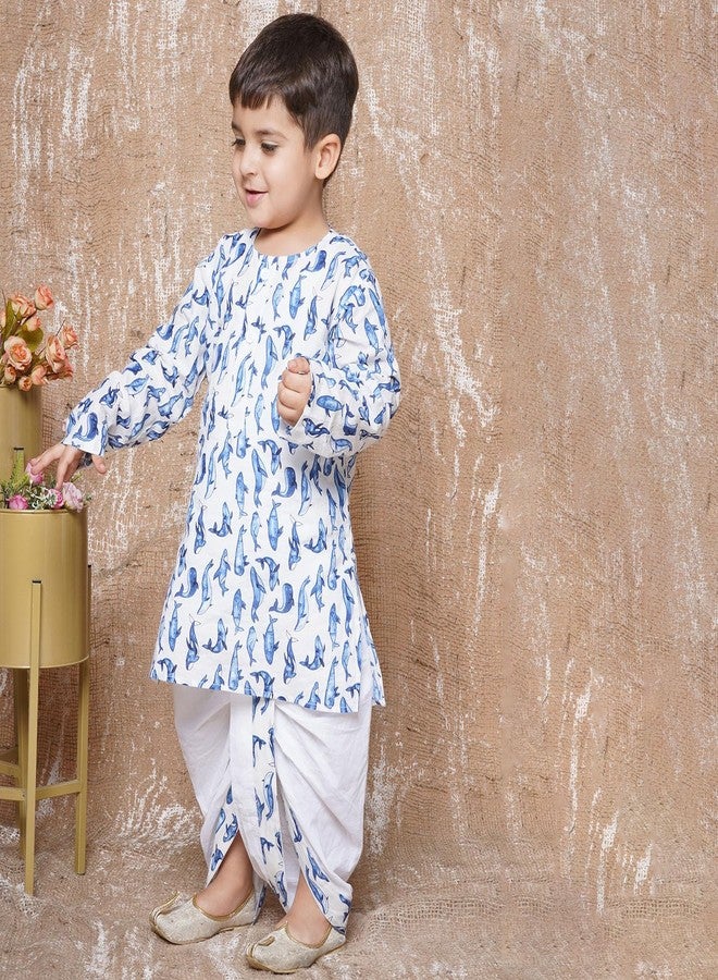 AJ DEZINES Kids Animal Print Pure Cotton Dhoti Kurta Set For Boys (Blue, 2-3 Years) - Image 5