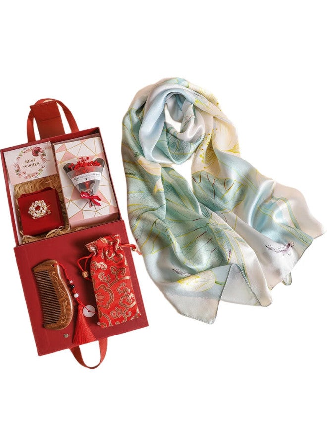 Hang Silk House Hangsifu Pure Silk Mulberry Silk Scarf Gift Box Shawl Wrap Women'S Scarf, Birthday Gift For Mom, Gift For Elderly, Light Green - Image 1