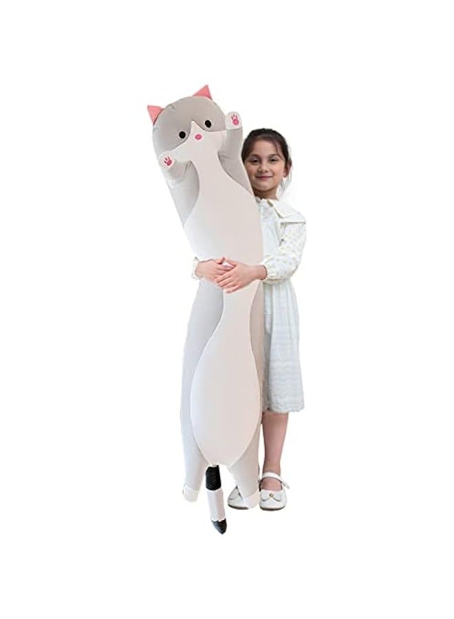 DURKU Giant Gray Cat Plush Cartoon Kitty Sleeping Hugging Pillow - Soft Long Kitten Body Pillow Doll Cushion Toy for Kids and Girlfriend - 90cm\/35.4inch - Image 1