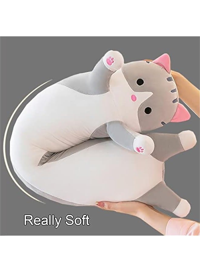 DURKU Giant Gray Cat Plush Cartoon Kitty Sleeping Hugging Pillow - Soft Long Kitten Body Pillow Doll Cushion Toy for Kids and Girlfriend - 90cm\/35.4inch - Image 2