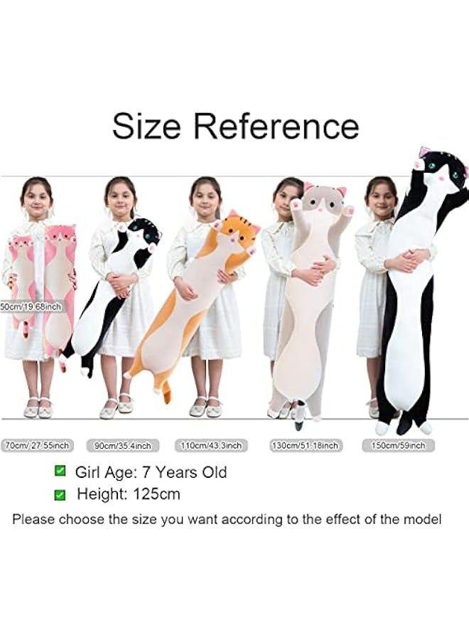 DURKU Giant Gray Cat Plush Cartoon Kitty Sleeping Hugging Pillow - Soft Long Kitten Body Pillow Doll Cushion Toy for Kids and Girlfriend - 90cm\/35.4inch - Image 3