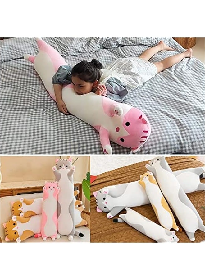 DURKU Giant Gray Cat Plush Cartoon Kitty Sleeping Hugging Pillow - Soft Long Kitten Body Pillow Doll Cushion Toy for Kids and Girlfriend - 90cm\/35.4inch - Image 4