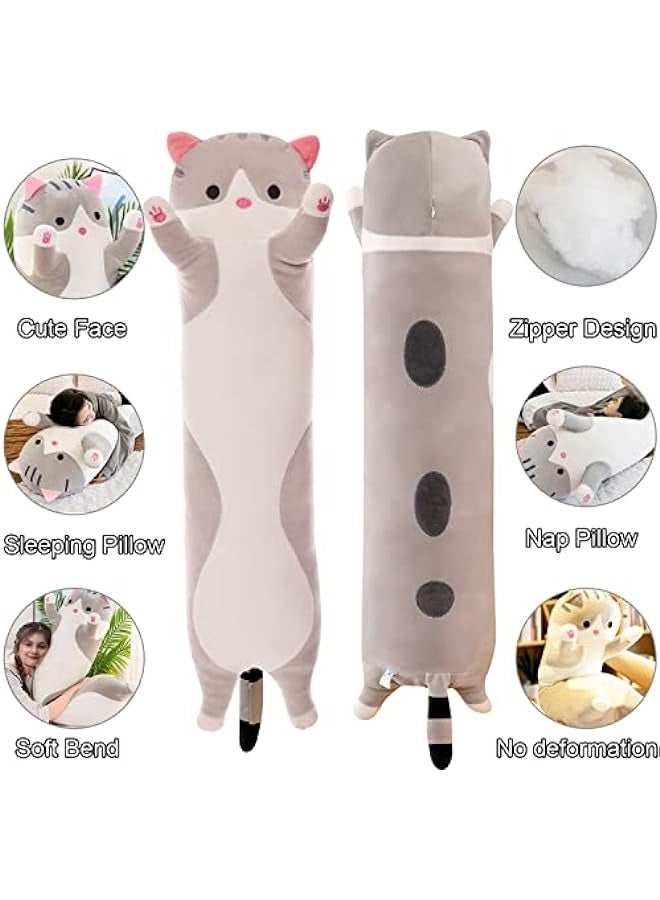 DURKU Giant Gray Cat Plush Cartoon Kitty Sleeping Hugging Pillow - Soft Long Kitten Body Pillow Doll Cushion Toy for Kids and Girlfriend - 90cm\/35.4inch - Image 5