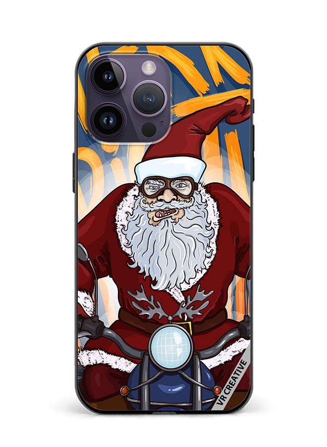 VR CREATIVE Protective Case Cover For Apple iPhone 15 Pro Max Cartoon Christmas Postcard Santa Claus On Motorcycle Design Multicolour - Image 1
