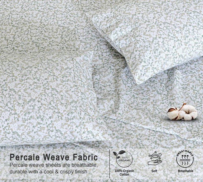 RUVANTI 100% Organic Cotton Sheets Full Size, Percale Weave, GOTS Certified, 4-Piece Set, Deep Pocket 15", Crisp & Breathable, Soft Durable Bedding, SÃ¡banas AlgodÃ³n OrgÃ¡nico â€“ Floral Rush - Image 4