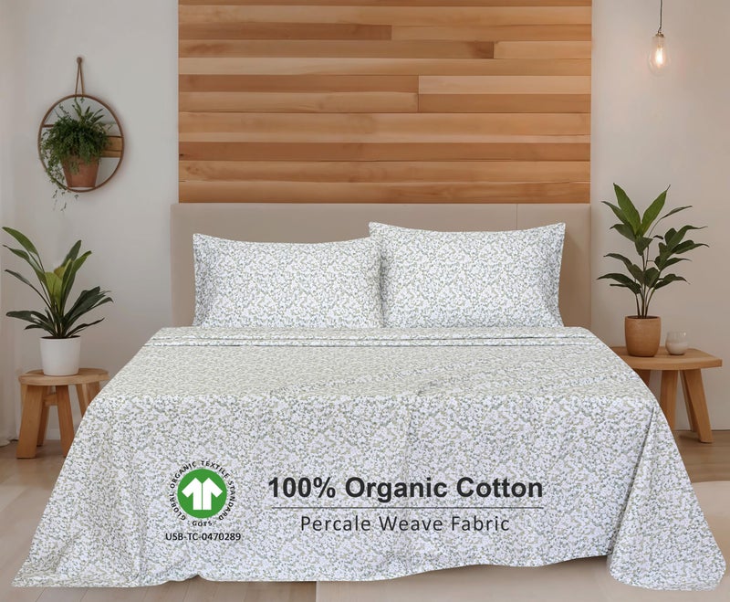 RUVANTI 100% Organic Cotton Sheets Full Size, Percale Weave, GOTS Certified, 4-Piece Set, Deep Pocket 15", Crisp & Breathable, Soft Durable Bedding, SÃ¡banas AlgodÃ³n OrgÃ¡nico â€“ Floral Rush - Image 3