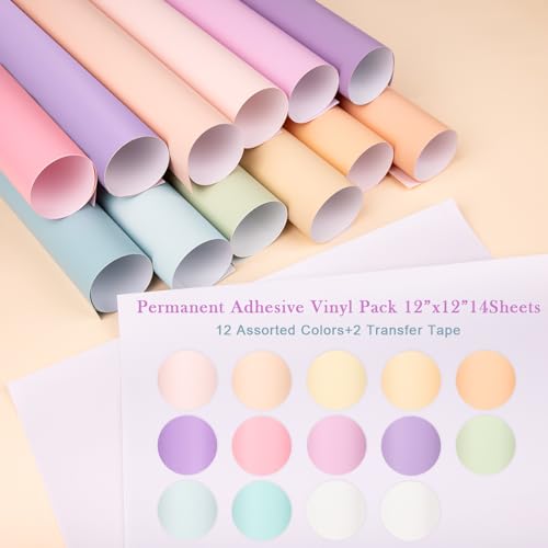 VINYL FROG Pastel Adhesive Vinyl Bundle 14 Sheets 12 Boho Permanent Vinyl 2 Transfer Tape for Home Decor Birthday Party Mug Gift - Image 3