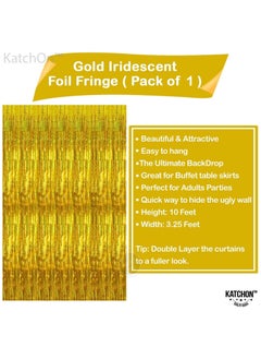 KATCHON Iridescent gold Foil Fringe Curtain - 3.2x8 Feet Pack of 1 For Birthday Party Decorations | Gold Birthday Party Decorations | Iridescent Gold Fringe For Eid Decoration  - Image 2
