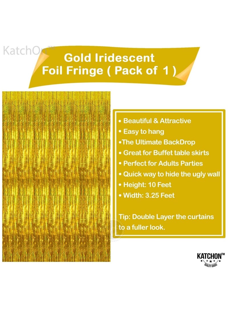 KATCHON Iridescent gold Foil Fringe Curtain - 3.2x8 Feet Pack of 1 For Birthday Party Decorations | Gold Birthday Party Decorations | Iridescent Gold Fringe For Eid Decoration  - Image 2
