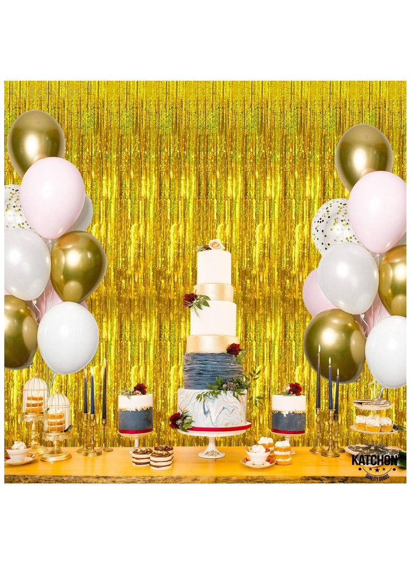 KATCHON Iridescent gold Foil Fringe Curtain - 3.2x8 Feet Pack of 1 For Birthday Party Decorations | Gold Birthday Party Decorations | Iridescent Gold Fringe For Eid Decoration  - Image 4