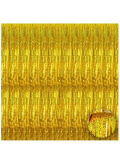 KATCHON Iridescent gold Foil Fringe Curtain - 3.2x8 Feet Pack of 1 For Birthday Party Decorations | Gold Birthday Party Decorations | Iridescent Gold Fringe For Eid Decoration  - Image 1