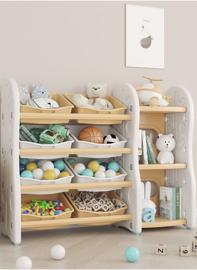 XIANGYU 2-in-1 Kids Storage Organizer Bookshelf Corner Rack With Plastic Bins  - Image 3