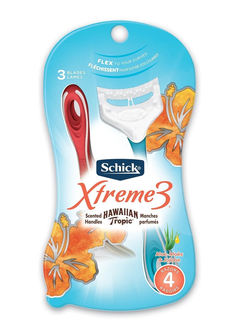 schick Schick Xtreme3 Women's Disposable Razors with Hawaiian Tropic Scented Handles, 4-Count (Pack of 2) 