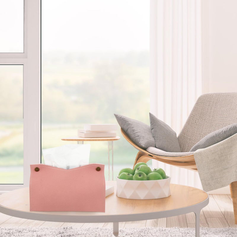 Pu Leather Tissue Box Holder Napkin Container V Shape Decorative Storage Organizer For Home Car Office Pink - Image 5