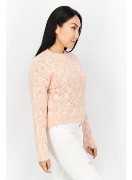 Reserved Women Mock Neck Knitted Long Sleeve Sweater, Peach  - Image 4