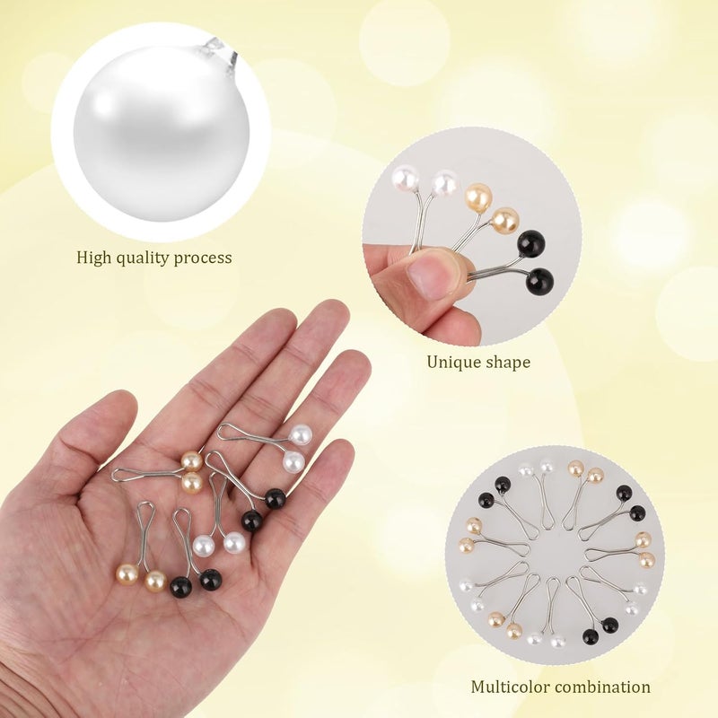 INNPOLE Hijab Pins 12pcs Multicolor Headscarf Pearl Pins Clips U Shape Hijab Scarf Lady Muslim Scarf Shawl Clips Scarf Brooches Pin Jewelry Accessories(Black&White&Gold) - Image 5