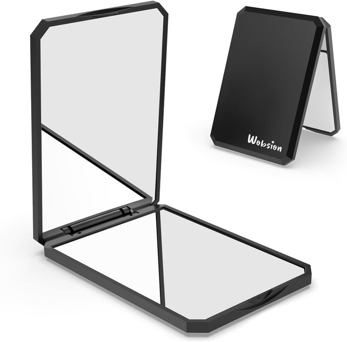 COMPACT MIRROR FOR PURSE POCKET MIRROR FOR HANDBAG TRAVEL SMALL MAKEUP MIRRORS WITH MAGNIFICATION PORTABLE FOLDING HANDHELD GIFTS FOR WOMEN BLACK
