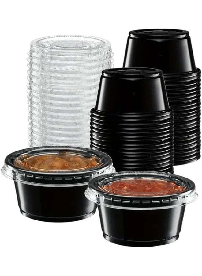 Plastic Sauce Containers with Lids, 60ml, Black, 100 Pcs for Food Storage - Image 2