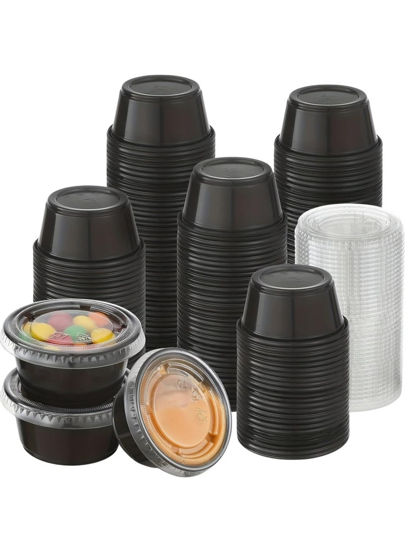 Plastic Sauce Containers with Lids, 60ml, Black, 100 Pcs for Food Storage - Image 1