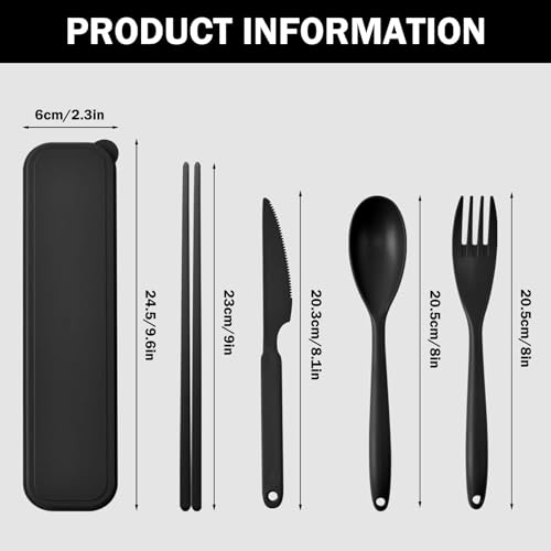 Lnrkai Large Reusable Travel Utensils Set with Case, Plastic Set for Adults Travel Picnic Camping, Portable Flatware Cutlery Set with Chopsticks for Daily Use(Black) - Image 5