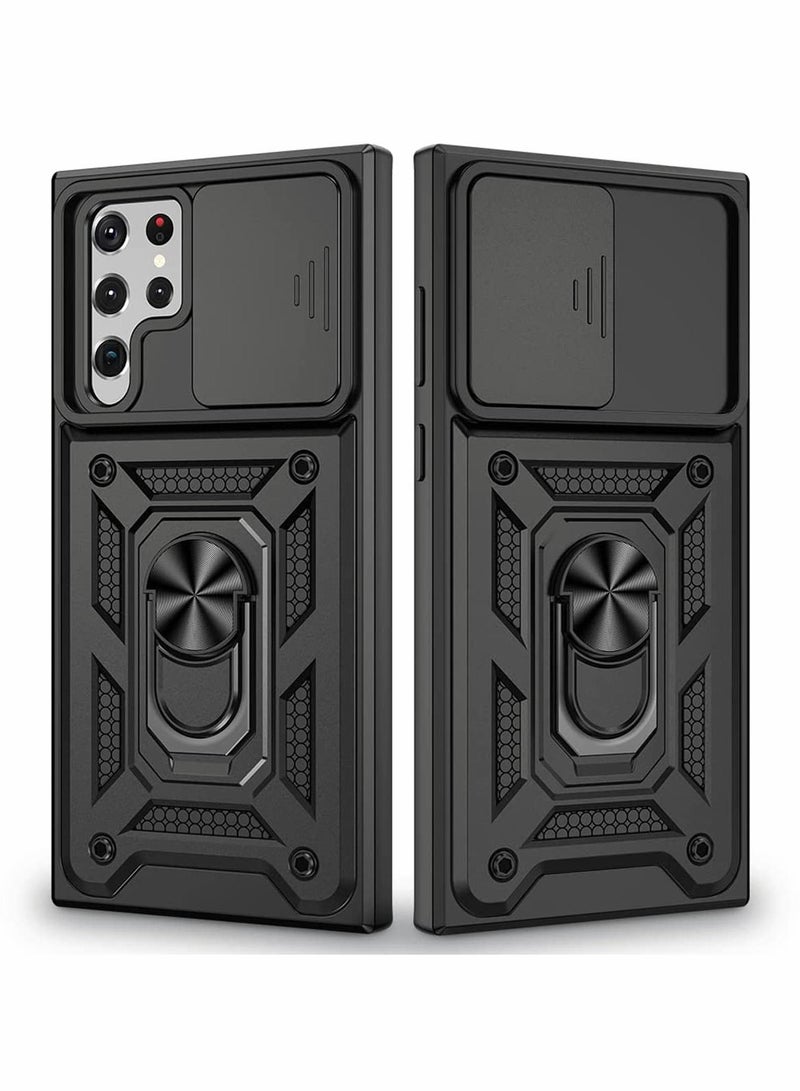 KASTWAVE Case for Samsung Galaxy S22 Ultra Case with Holder Slide Camera Cover, KASTWAVE Built in 360° Rotate Ring Car Kickstand Magnetic Cover Case for Samsung S22 Ultra Cover 5G 6.8 inch BLACK - Image 1