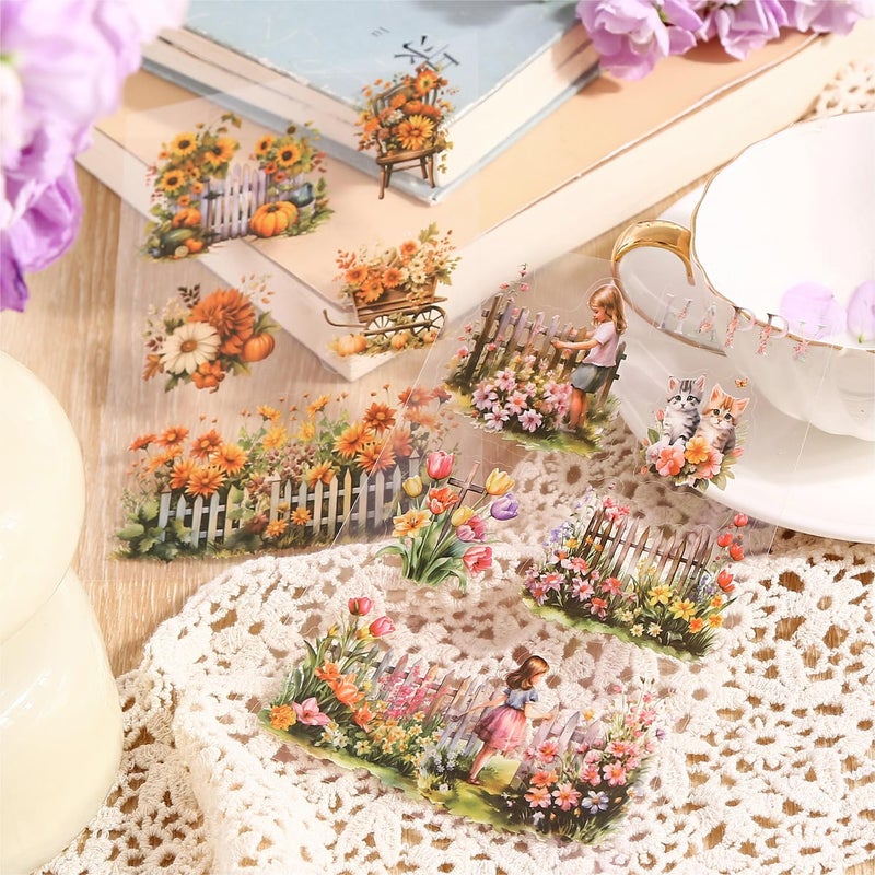 Alideco 20pcs Vintage Scrapbook Stickers Set Flower Butterfly Flower Window Sticker Book for Adults Sticker journaling Stickers for Scrapbooking(huayuanfangzi) - Image 4
