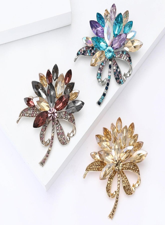 MarveBard Rhinestone Flower Brooch for Women Sparkling Crystal Bouquet Pin Elegant Blue Purple Bridal Wedding Flower Brooch Fashion Clothing Hat Bag Accessories Christmas Birthday Party Wedding Costume Jewelry (Blue) - Image 5