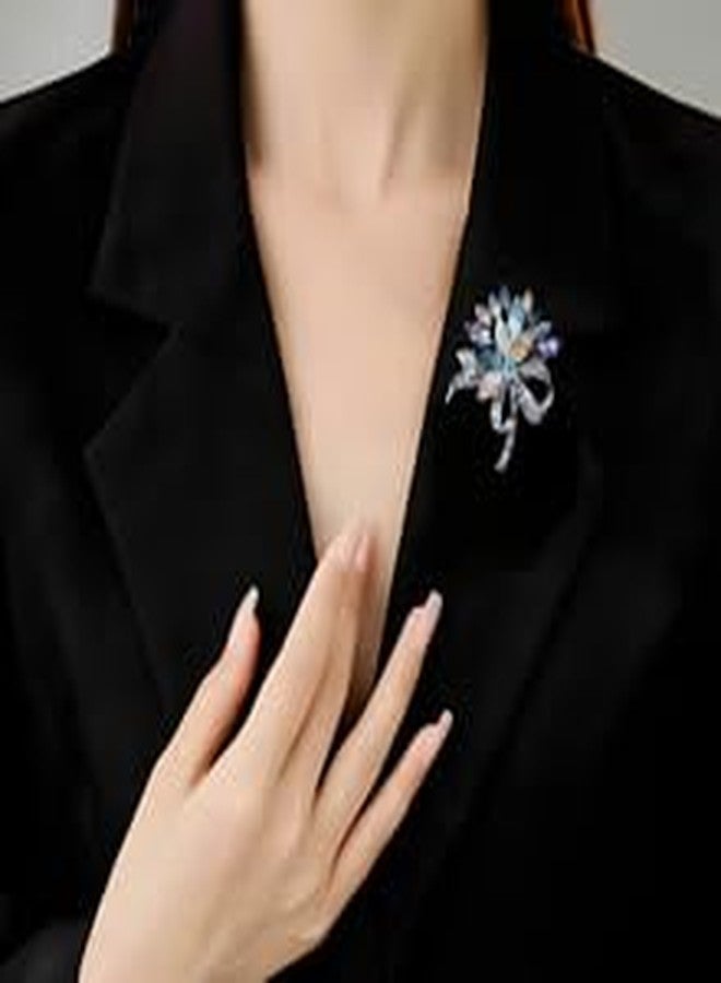 MarveBard Rhinestone Flower Brooch for Women Sparkling Crystal Bouquet Pin Elegant Blue Purple Bridal Wedding Flower Brooch Fashion Clothing Hat Bag Accessories Christmas Birthday Party Wedding Costume Jewelry (Blue) - Image 2