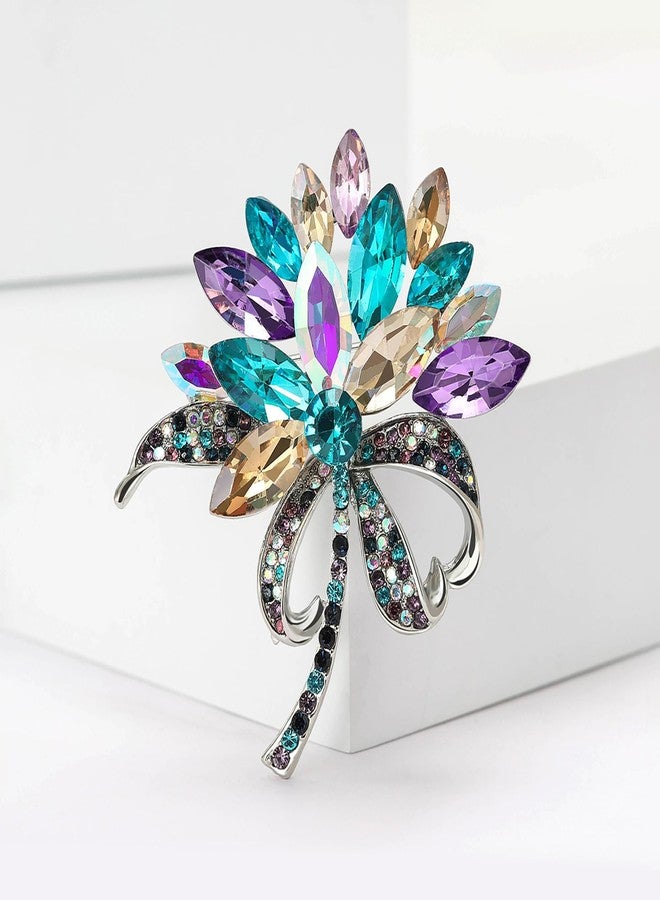 MarveBard Rhinestone Flower Brooch for Women Sparkling Crystal Bouquet Pin Elegant Blue Purple Bridal Wedding Flower Brooch Fashion Clothing Hat Bag Accessories Christmas Birthday Party Wedding Costume Jewelry (Blue) - Image 3